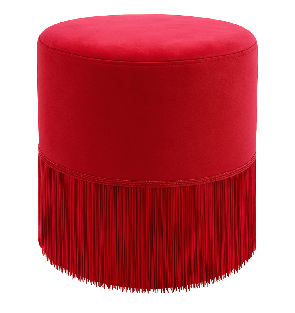Пуфик "Фуфик" с бахромой мини клубничный бархат - Фото миниатюра 1