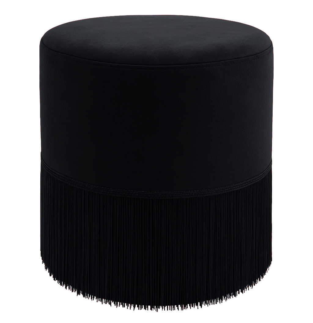 Пуфик "Фуфик" с бахромой мини черный бархат - Фото миниатюра 1