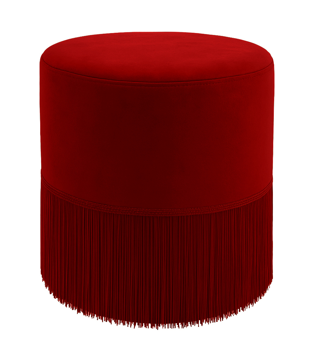 Пуфик "Фуфик" с бахромой мини гранатовый бархат  - Фото миниатюра 1