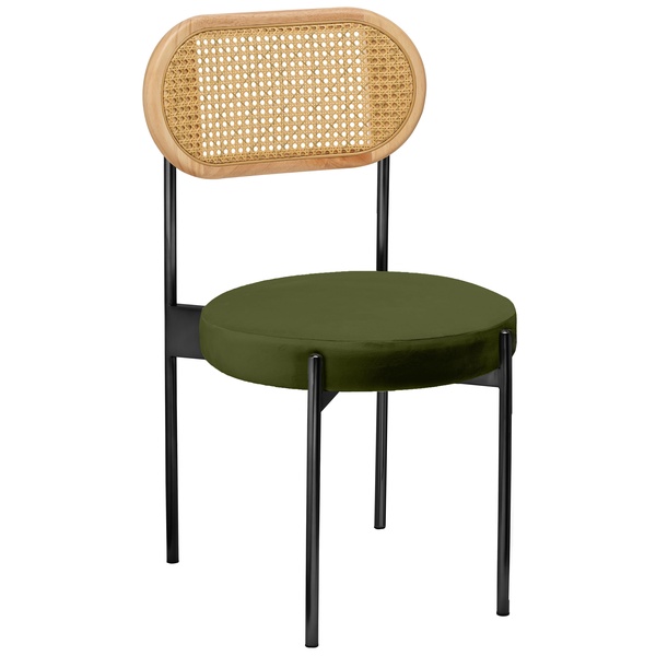 Стул «Тотем» черный, мшистый бархат с ротанговой спинкой натуральной