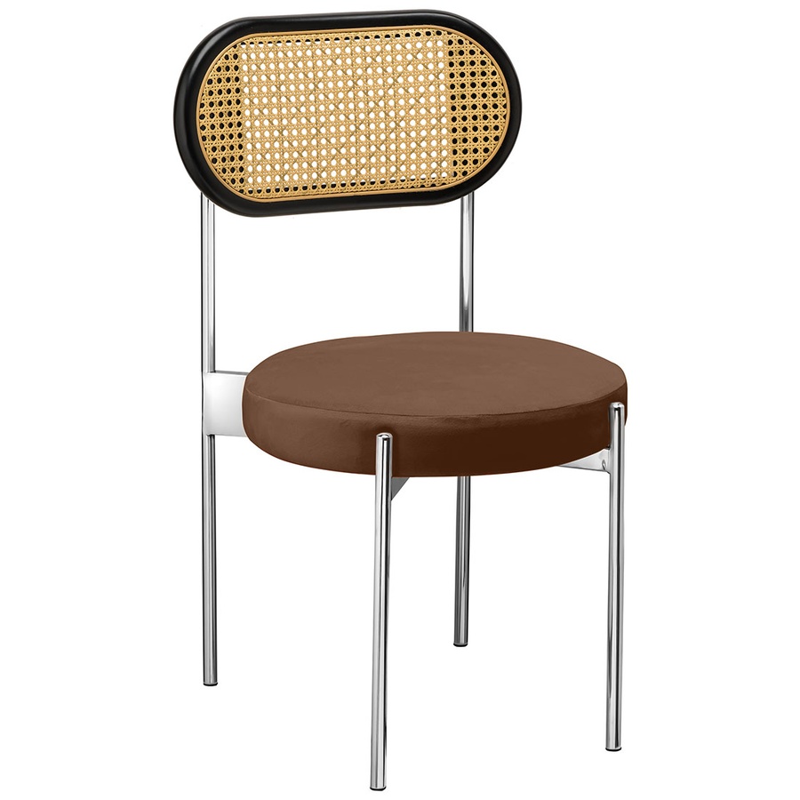 Стул «Тотем» серебряный, горький шоколад бархат с ротанговый спинкой черной - Фото миниатюра 1