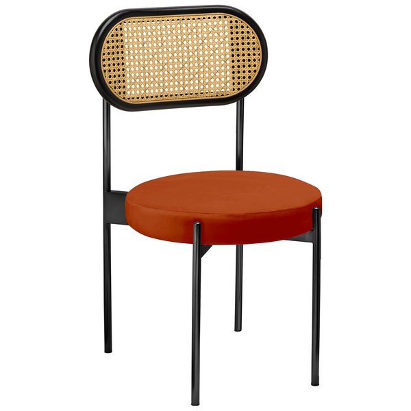 Стул «Тотем» черный, терракотовый бархат с ротанговый спинкой черной