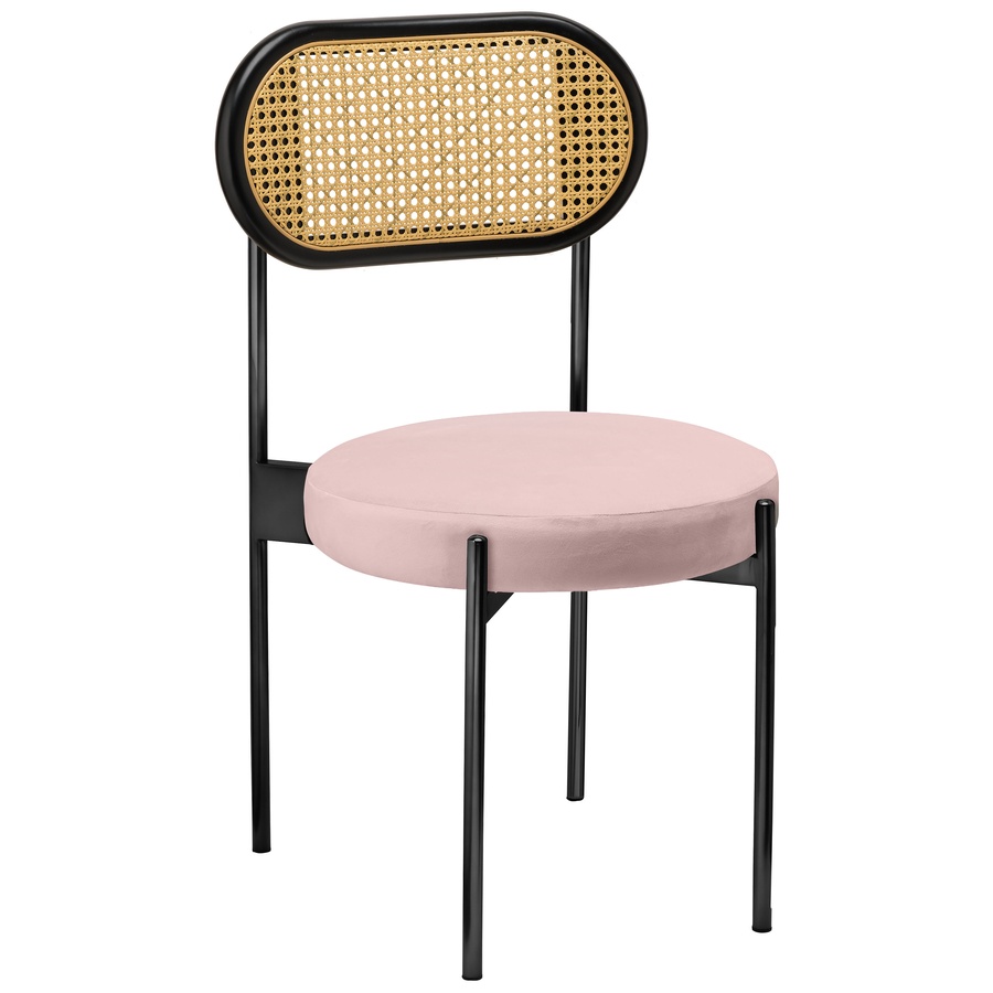 Стул «Тотем» черный, пыльно-розовый бархат с ротанговый спинкой черной - Фото основное 1
