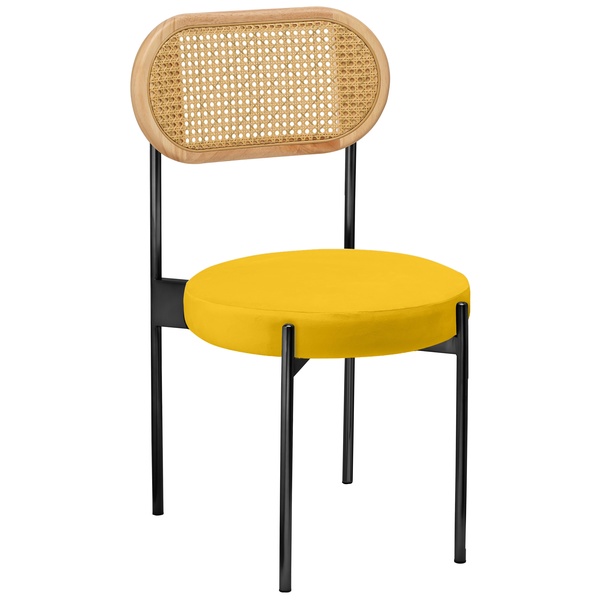 Стул «Тотем» черный, желтый бархат с ротанговой спинкой натуральной