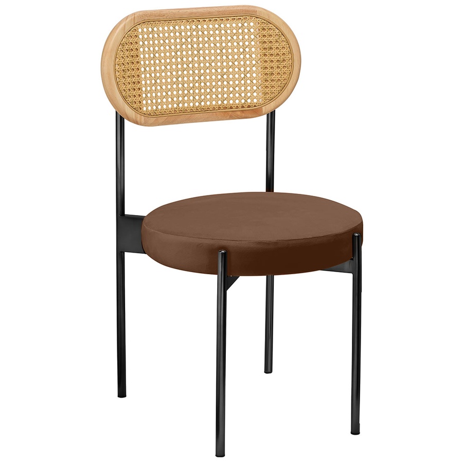 Стул «Тотем» черный, горький шоколад бархат с ротанговой спинкой натуральной - Фото миниатюра 1