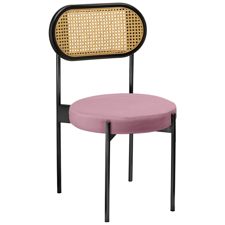Стул «Тотем» черный, розовый бархат с ротанговый спинкой черной - Фото миниатюра 1