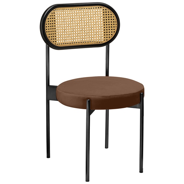 Стул «Тотем» черный, горький шоколад бархат с ротанговый спинкой черной