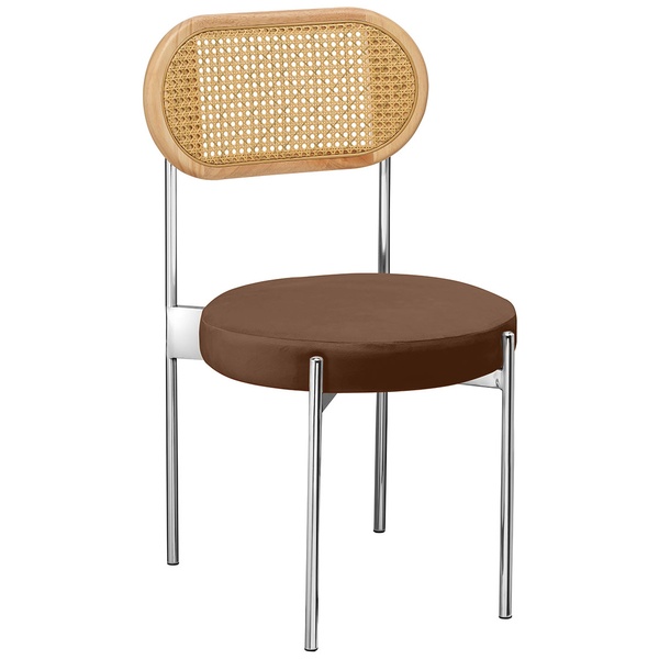 Стул «Тотем» серебряный, горький шоколад бархат с ротанговой спинкой натуральной