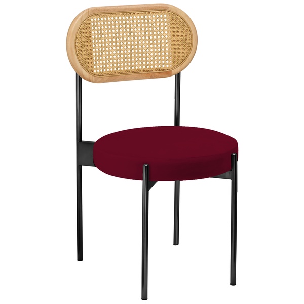 Стул «Тотем» черный, бордовый бархат с ротанговой спинкой натуральной