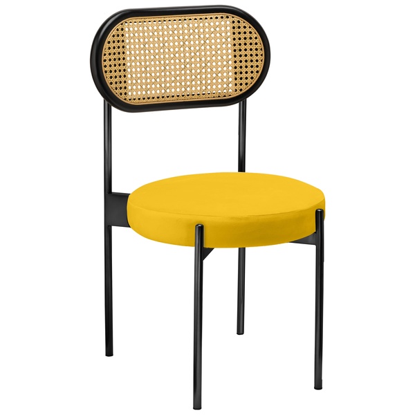 Стул «Тотем» черный, желтый бархат с ротанговый спинкой черной