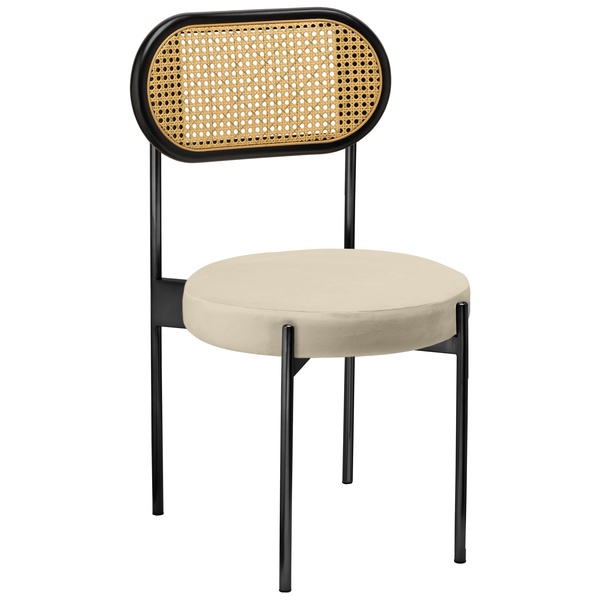 Стул «Тотем» черный, сливочно-молочный бархат с ротанговый спинкой черной - Фото 1