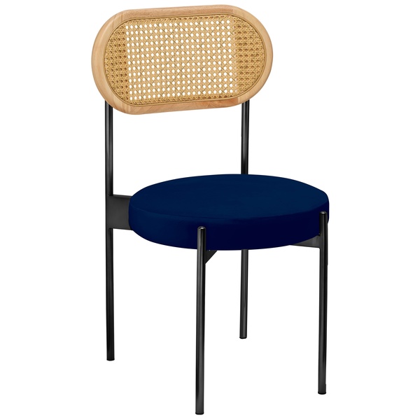 Стул «Тотем» черный, синий бархат с ротанговой спинкой натуральной