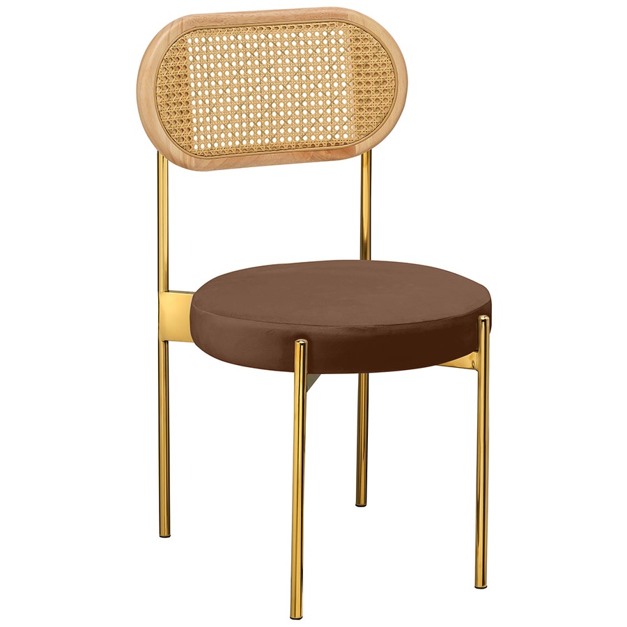 Стул «Тотем» золотой, горький шоколад бархат с ротанговой спинкой натуральной - Фото миниатюра 1