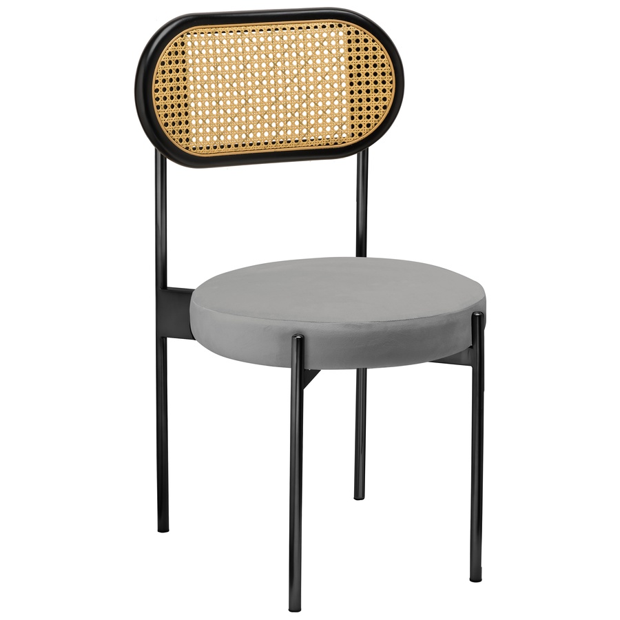 Стул «Тотем» черный, серый бархат с ротанговый спинкой черной - Фото основное 1