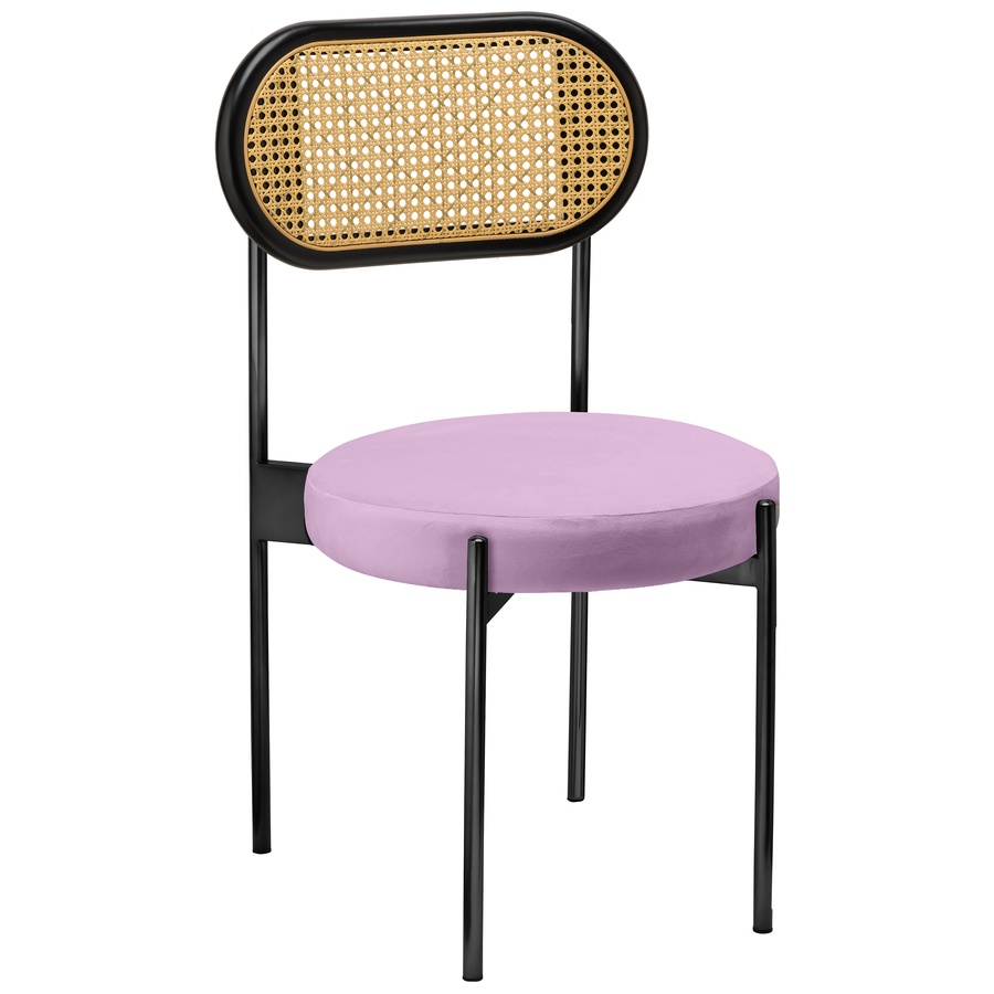 Стул «Тотем» черный, пыльно-лавандовый бархат с ротанговый спинкой черной - Фото миниатюра 1