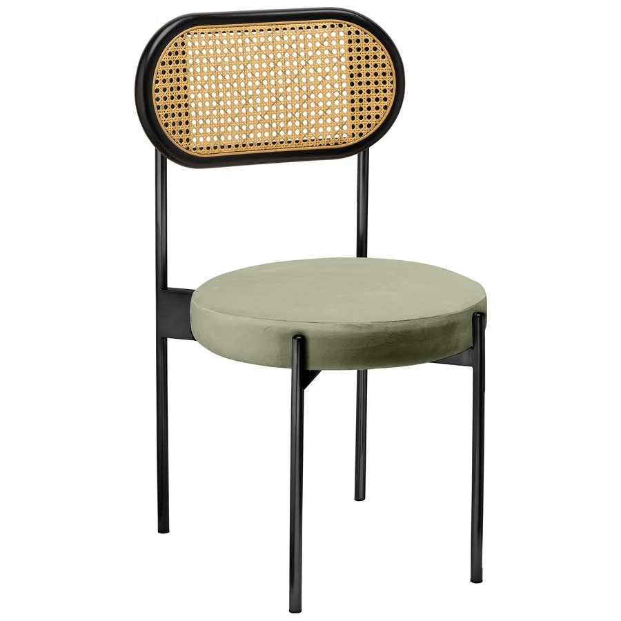 Стул «Тотем» черный, пыльно-зеленый бархат с ротанговый спинкой черной - Фото миниатюра 1