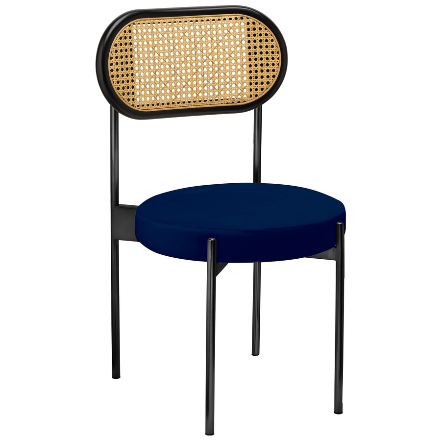 Стул «Тотем» черный, синий бархат с ротанговый спинкой черной - Фото основное 1