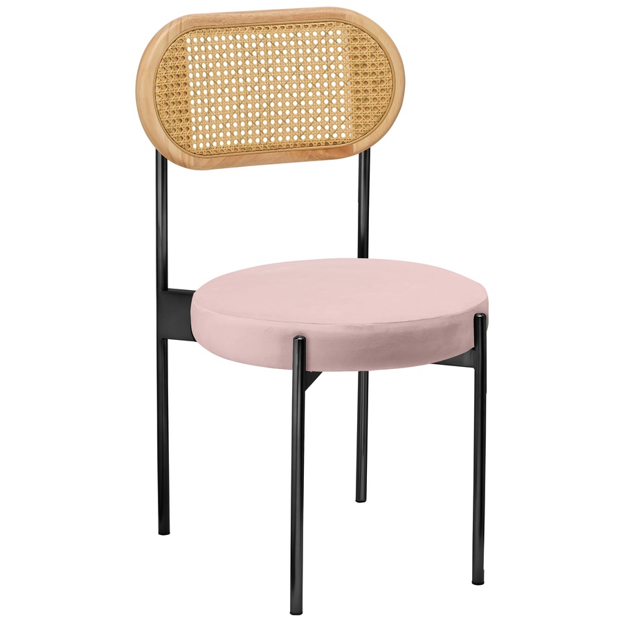 Стул «Тотем» черный, пыльно-розовый бархат с ротанговой спинкой натуральной - Фото основное 1