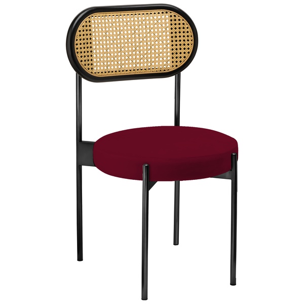 Стул «Тотем» черный, бордовый бархат с ротанговый спинкой черной