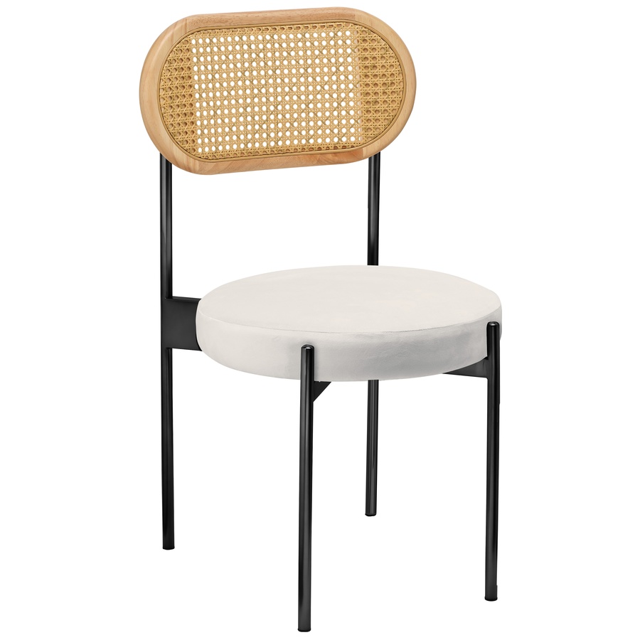 Стул «Тотем» черный, белый теплый бархат с ротанговой спинкой натуральной - Фото миниатюра 1