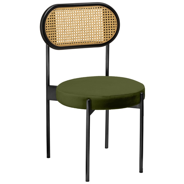 Стул «Тотем» черный, мшистый бархат с ротанговый спинкой черной