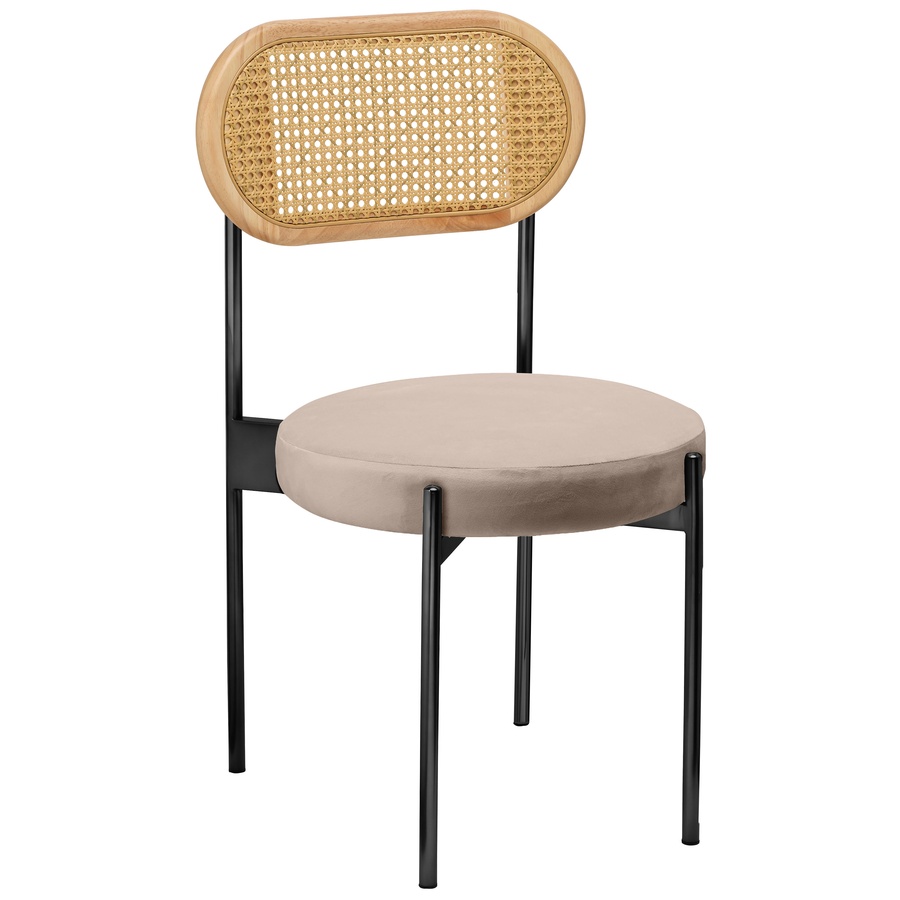 Стул «Тотем» черный, серо-бежевый теплый бархат с ротанговой спинкой натуральной - Фото миниатюра 1