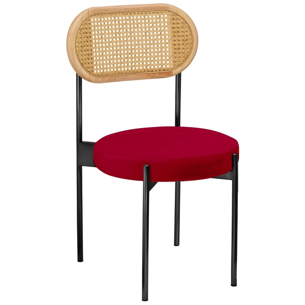 Стул «Тотем» черный, красная малина бархат с ротанговой спинкой натуральной
