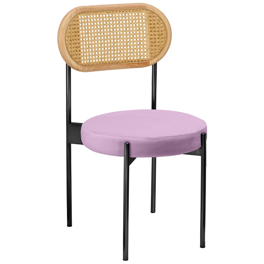 Стул «Тотем» черный, пыльно-лавандовый бархат с ротанговой спинкой натуральной - Фото миниатюра 1
