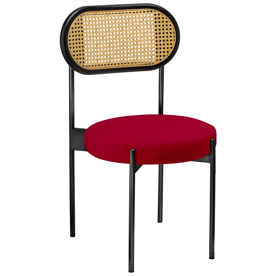 Стул «Тотем» черный, красная малина бархат с ротанговый спинкой черной - Фото миниатюра 1