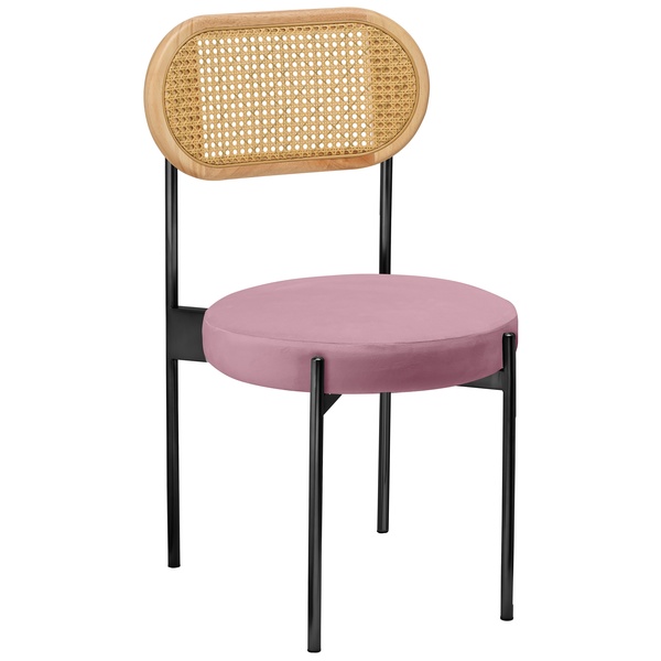 Стул «Тотем» черный, розовый бархат с ротанговой спинкой натуральной