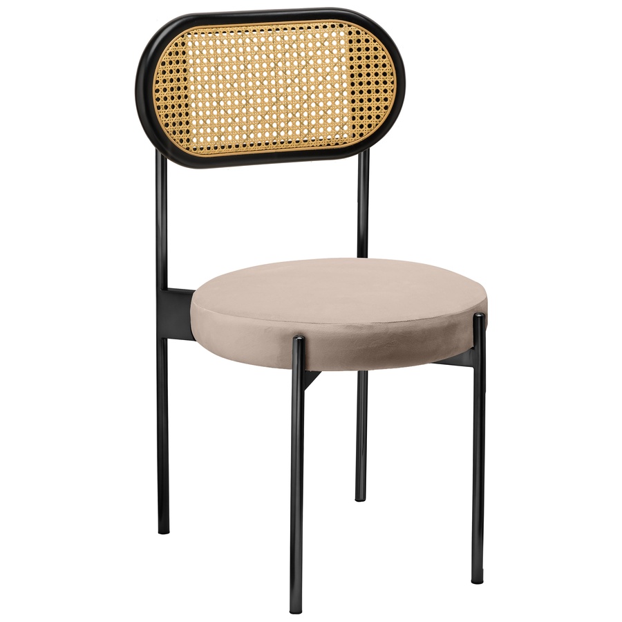 Стул «Тотем» черный, серо-бежевый теплый бархат с ротанговый спинкой черной - Фото основное 1