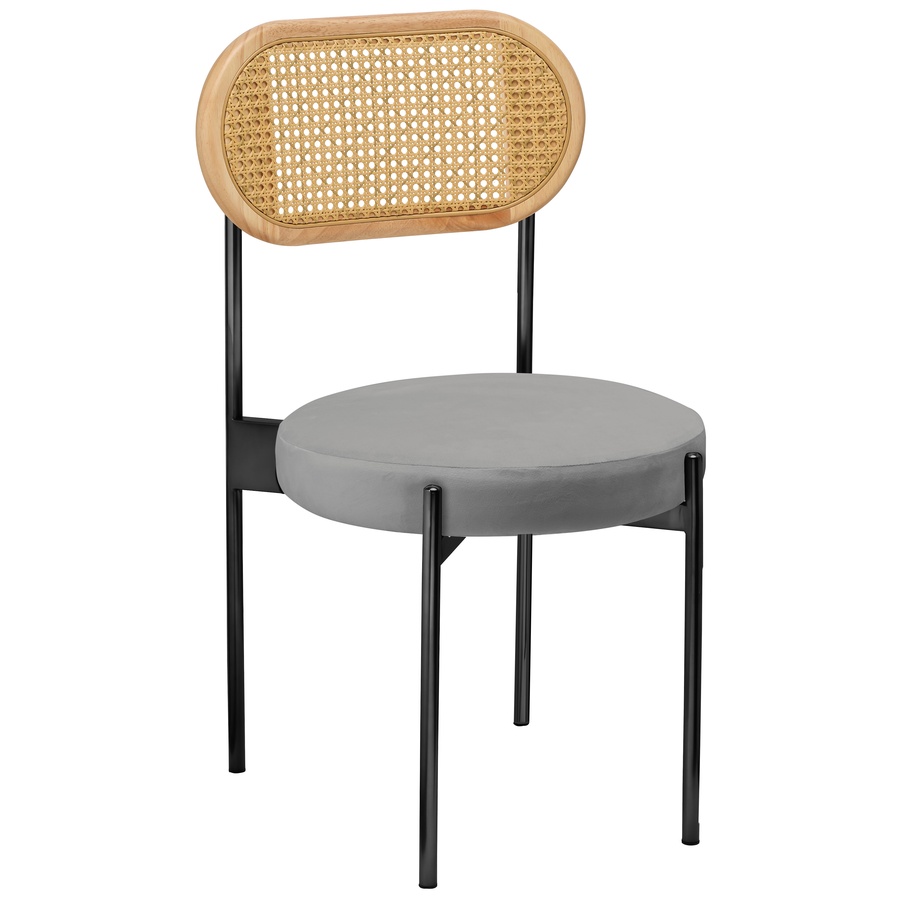 Стул «Тотем» черный, серый бархат с ротанговой спинкой натуральной - Фото миниатюра 1