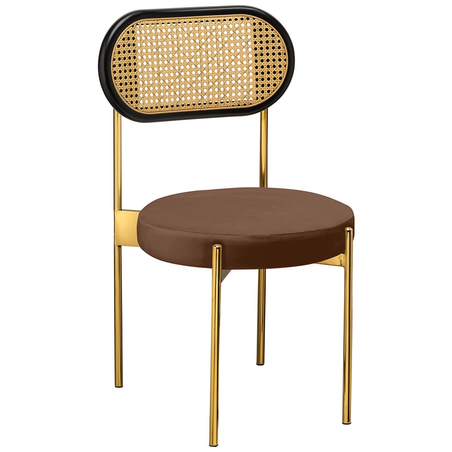 Стул «Тотем» золотой, горький шоколад бархат с ротанговый спинкой черной  - Фото миниатюра 1