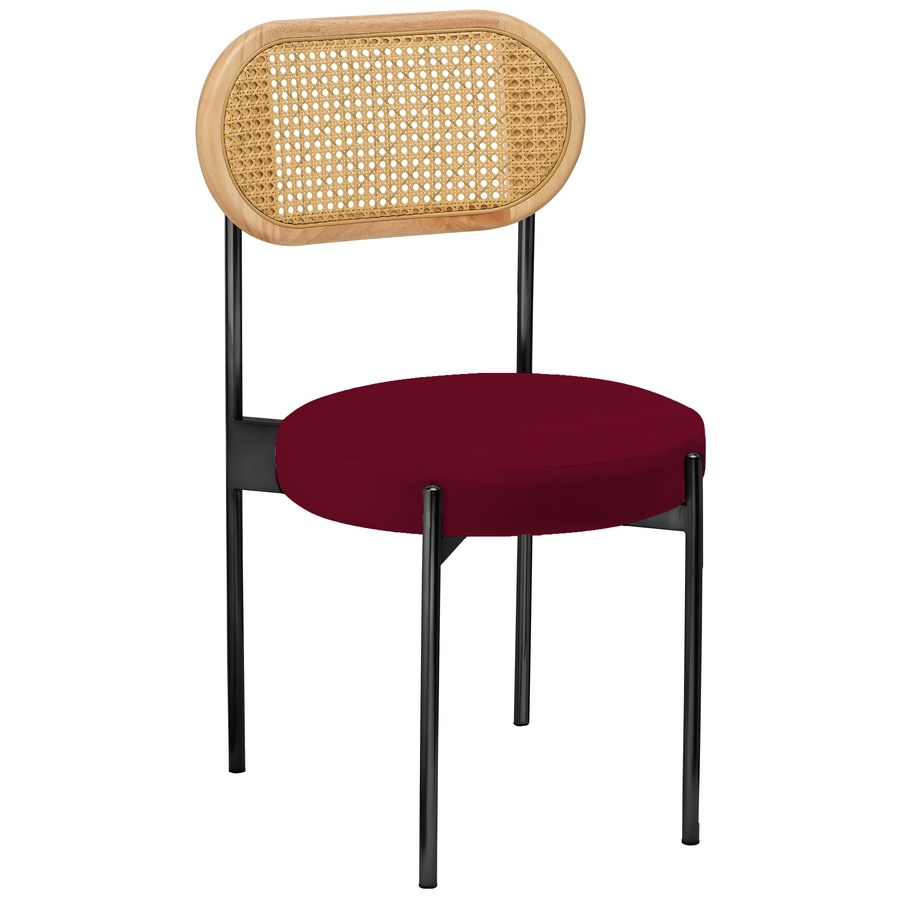 Стул «Тотем» черный, бордовый бархат с ротанговой спинкой натуральной - Фото основное 1