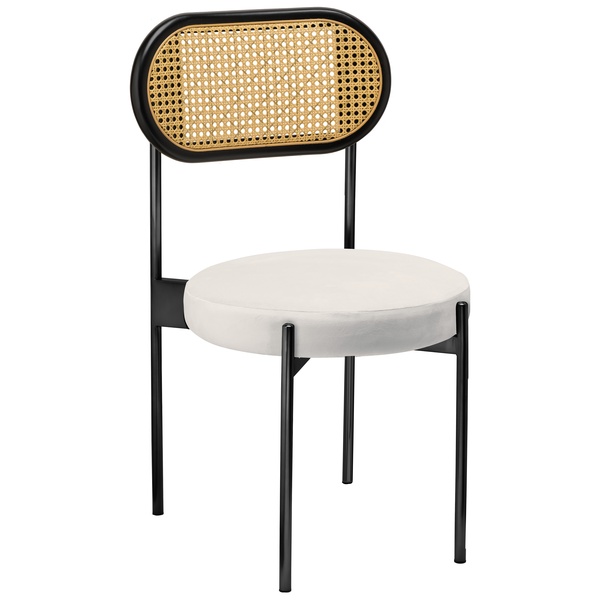 Стул «Тотем» черный, белый теплый бархат с ротанговый спинкой черной - Фото 1
