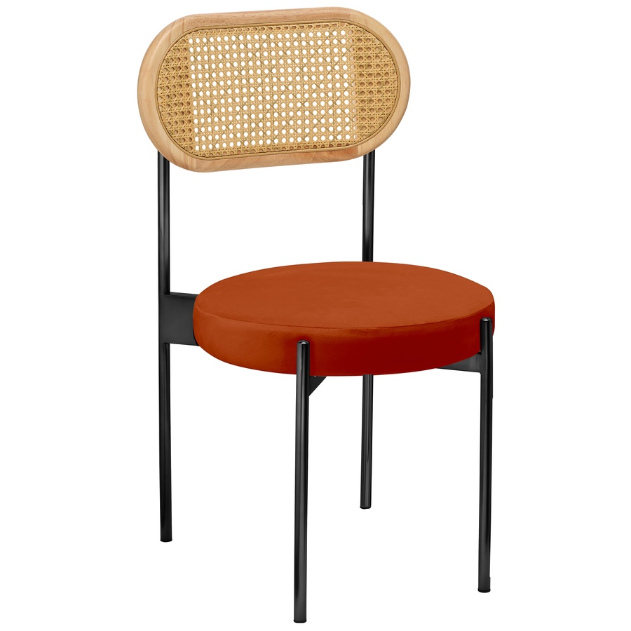 Стул «Тотем» черный, терракотовый бархат с ротанговой спинкой натуральной - Фото основное 1