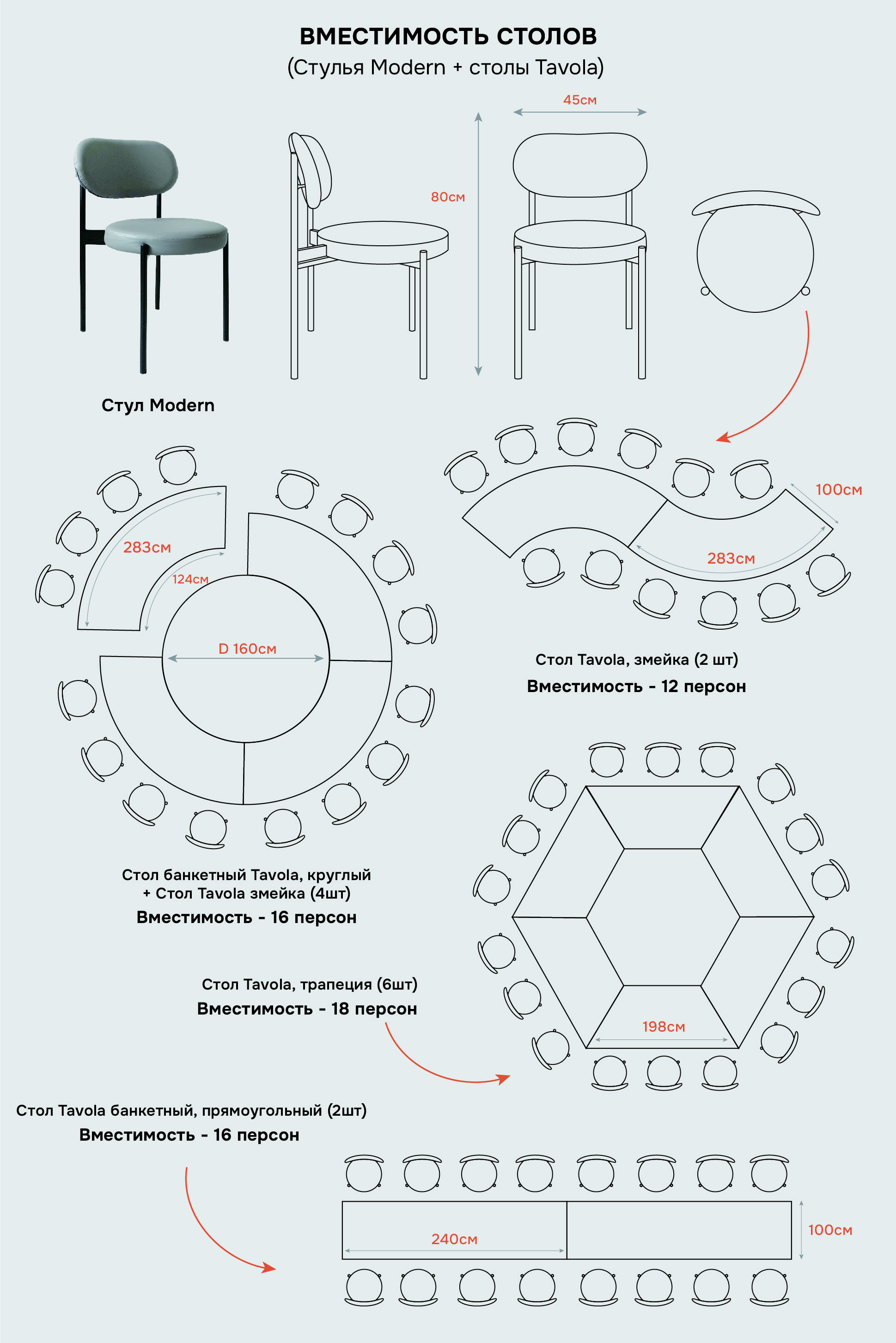 Стол Тавола, змейка шириной 100 см, 1 модуль