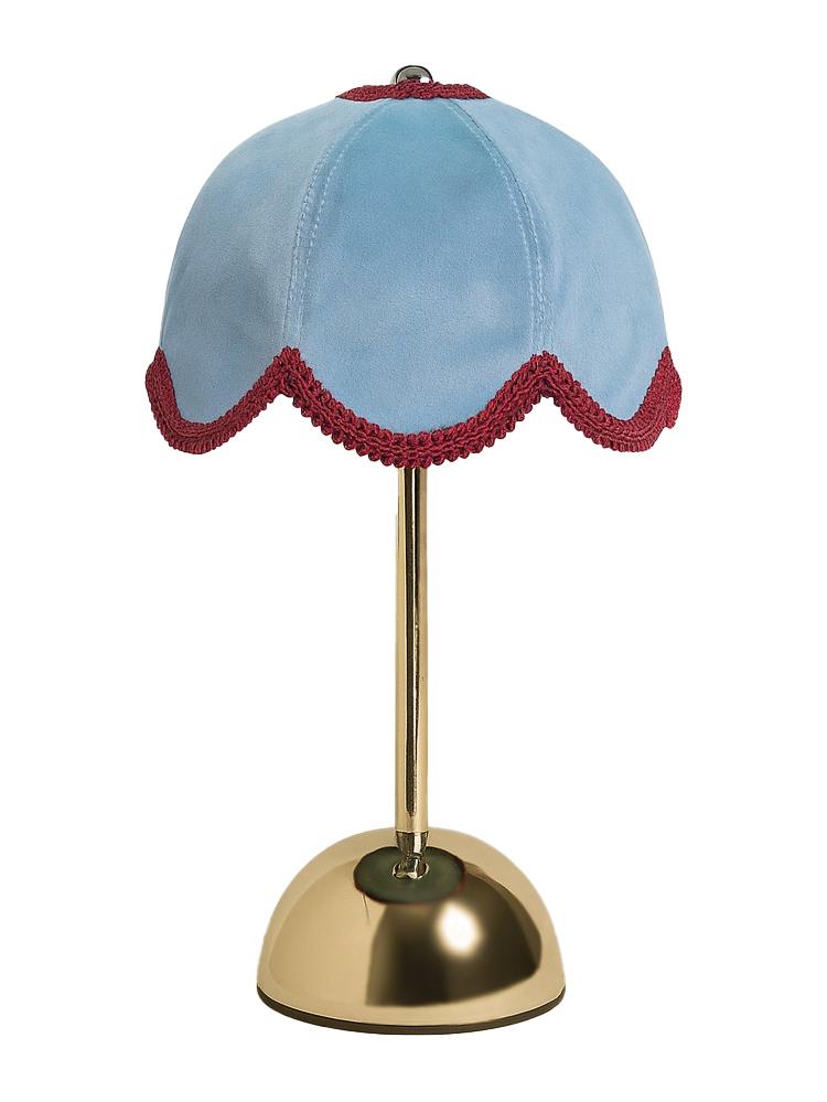 Лампа Дом Цветочек, золото + голубой велюр + бордовая тесьма,