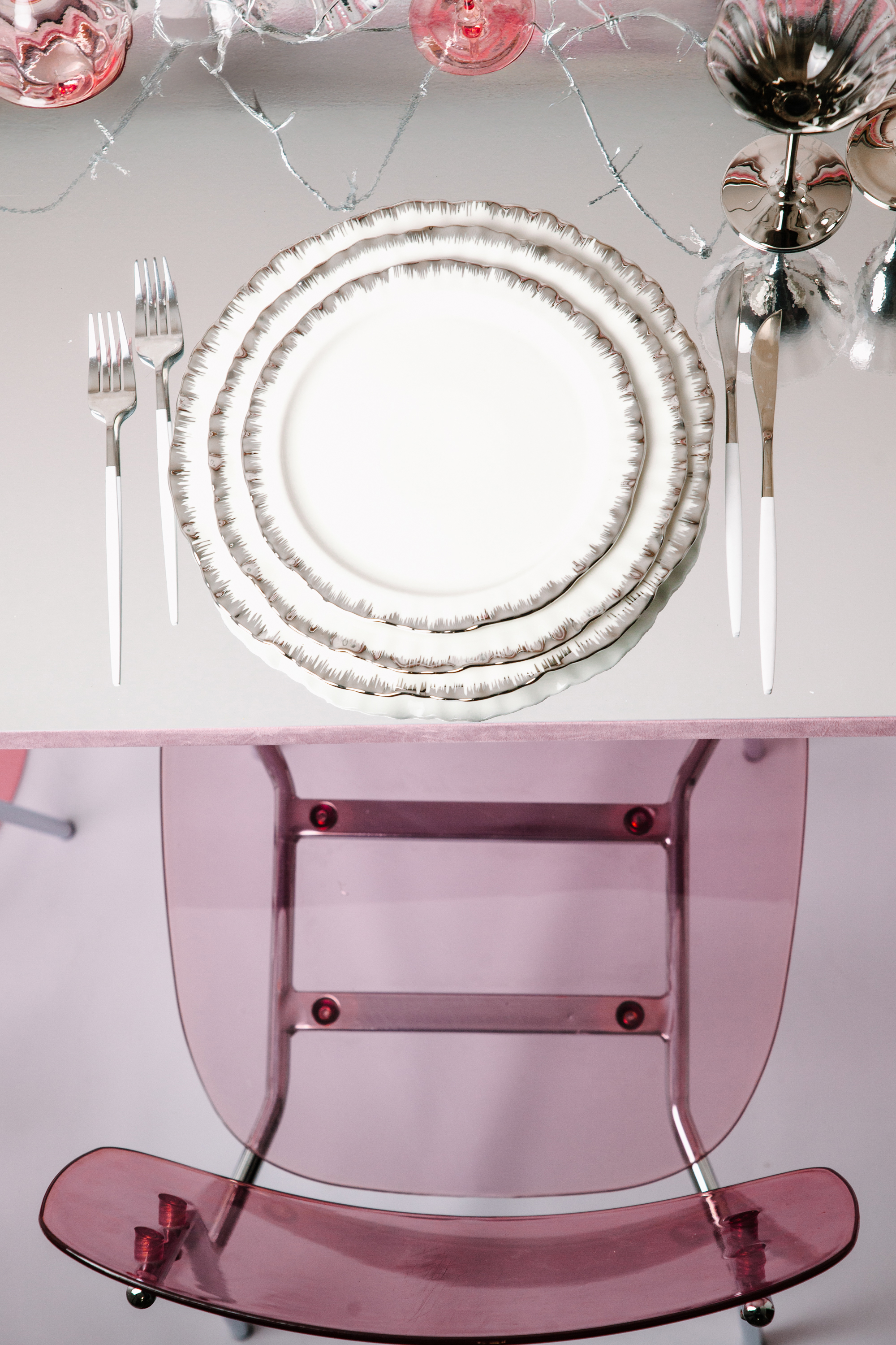 Столовые приборы Гоа бело-серебряные, сет 4 предмета