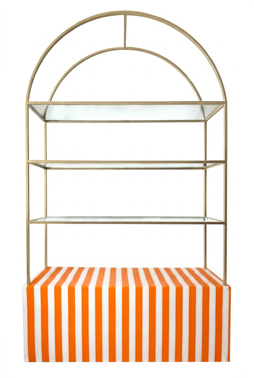Стеллаж Арчи Золото + тумба оранжево-белая полоска  