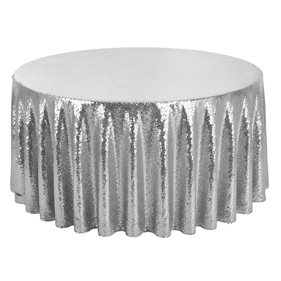 Скатерть с пайетками, круглая, серебряная - Фото миниатюра 1