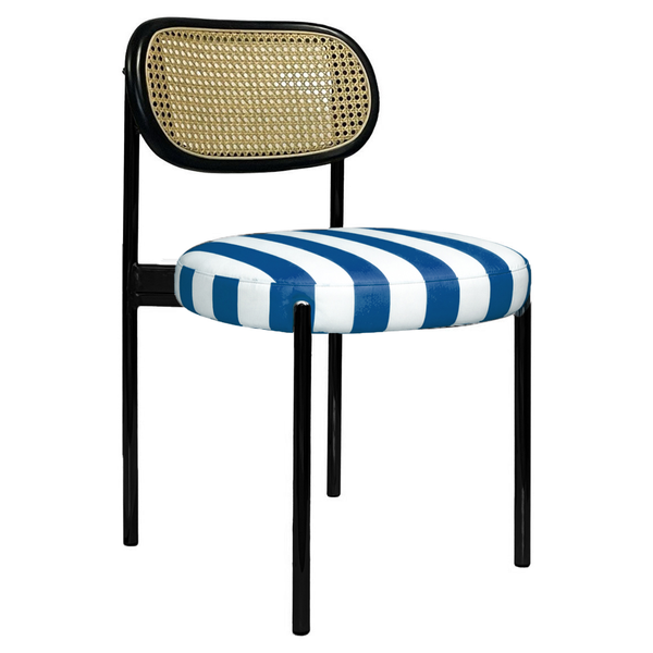 Стул Модерн Черный, Ротанг в черной раме + сине-белая полоска 