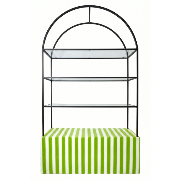 Стеллаж Арчи Черный, перекрас + тумба зелено-белая полоска  