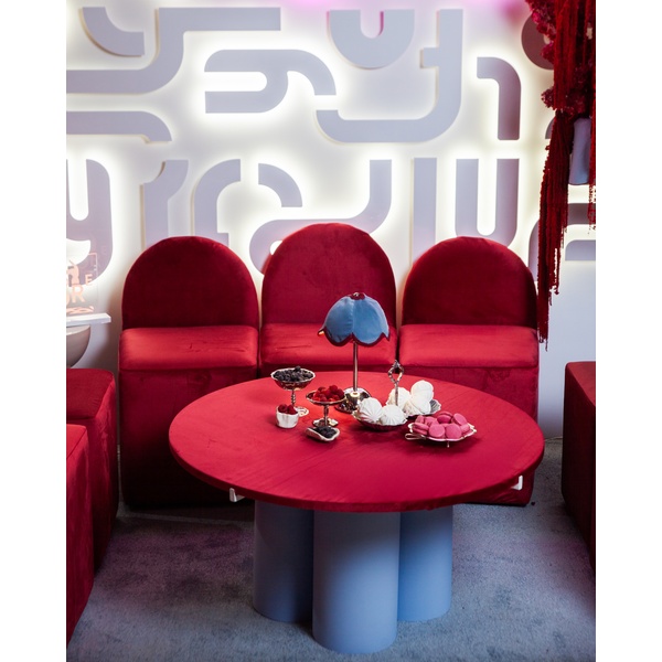 Лампа Dome Цветочек, голубой велюр + бордовая тесьма - Фото 3