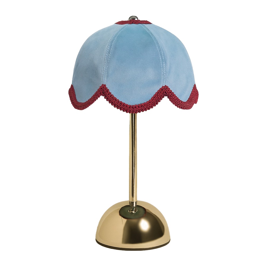 Лампа Дом Цветочек, золото + голубой велюр + бордовая тесьма, - Фото миниатюра 1