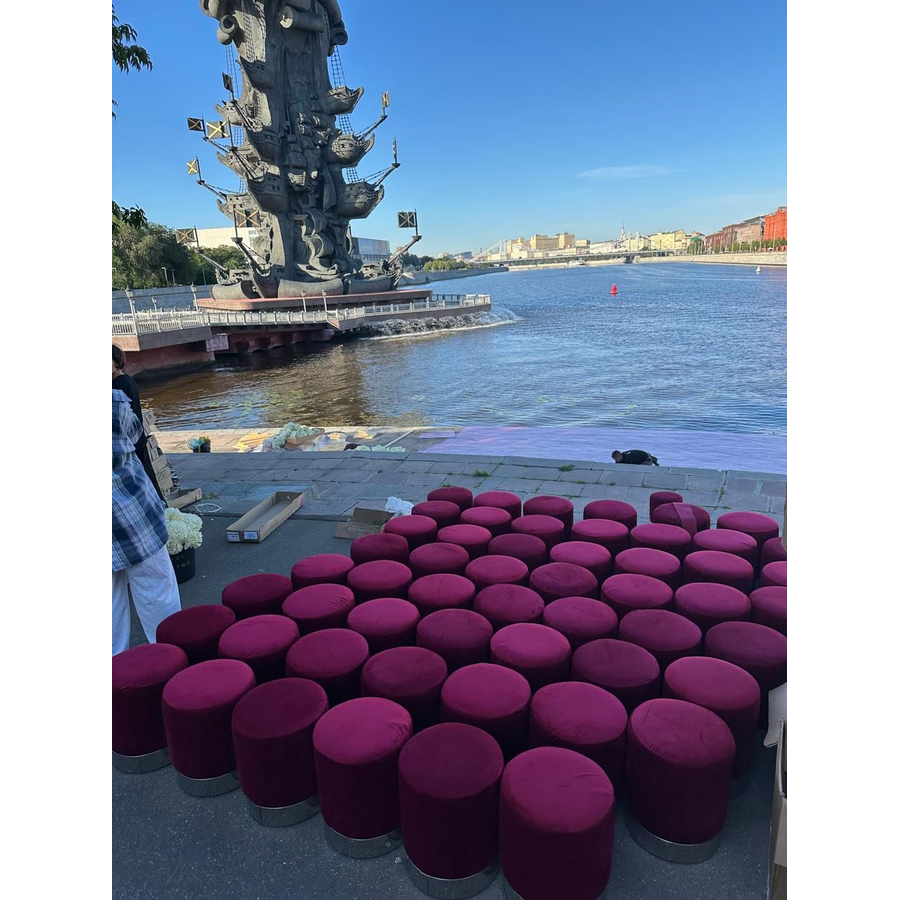 Пуф Silver, бордовый велюр - Фото миниатюра 2