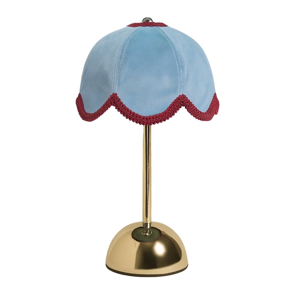 Лампа Дом Цветочек, золото + голубой велюр + бордовая тесьма,