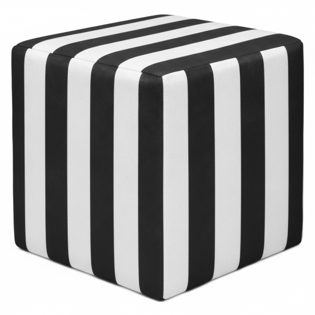 Пуф квадратный Точка, велюр, черно-белая полоска 