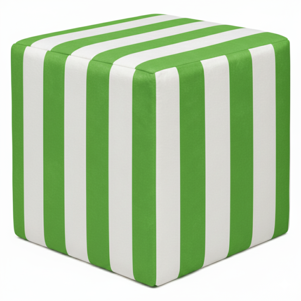 Пуф квадратный Точка, велюр, зелено-белая полоска