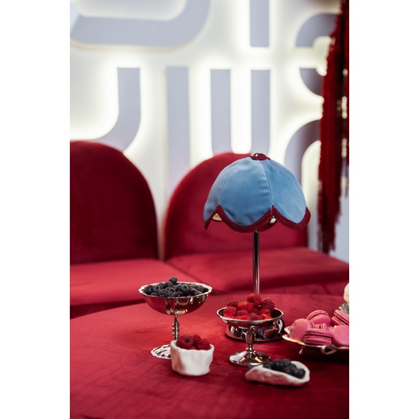 Лампа Dome Цветочек, голубой велюр + бордовая тесьма - Фото 2